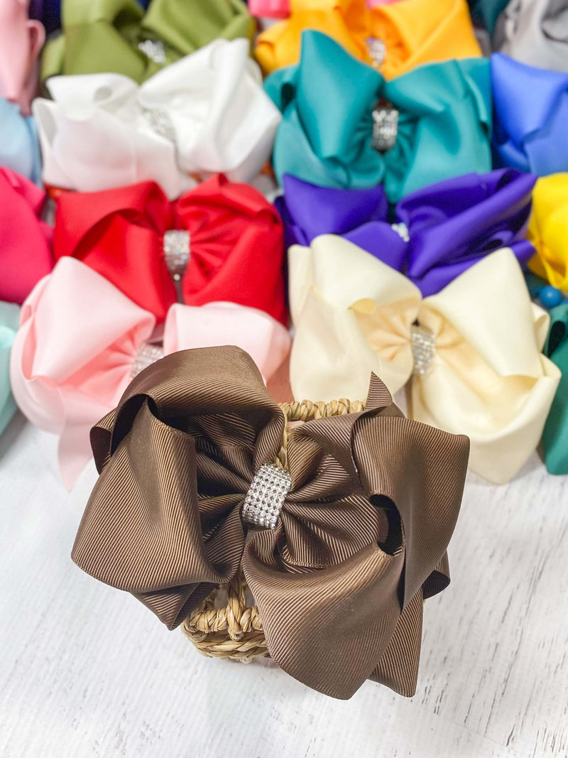 Oversize Rhinestone Hair Bows - French Clip - 5.5"