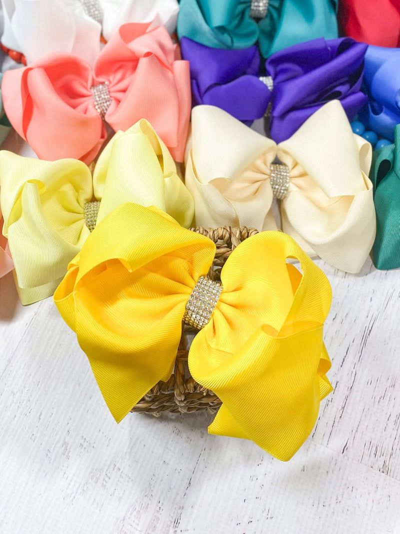 Oversize Rhinestone Hair Bows - French Clip - 5.5"