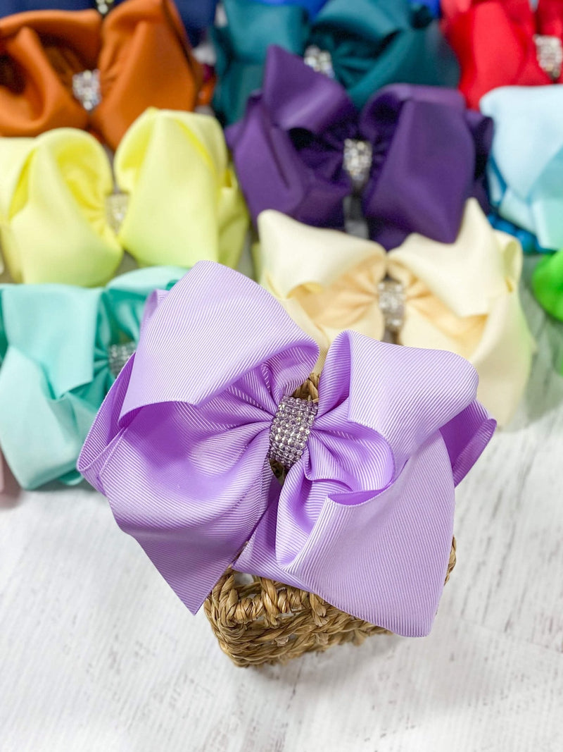 Oversize Rhinestone Hair Bows - French Clip - 5.5"