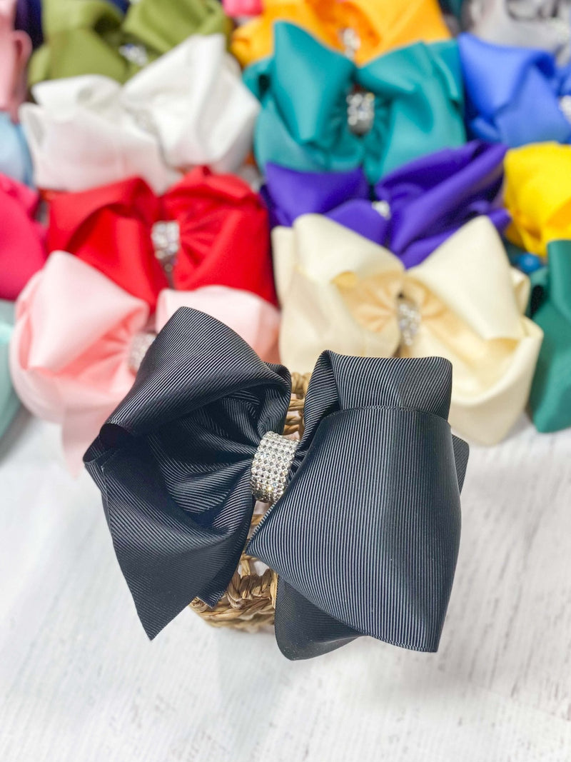 Oversize Rhinestone Hair Bows - French Clip - 5.5"