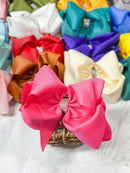 Oversize Rhinestone Hair Bows - French Clip - 5.5"