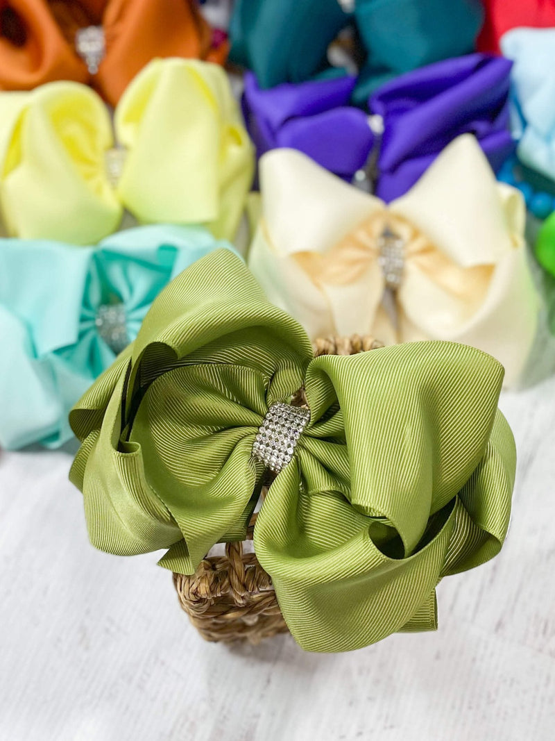 Oversize Rhinestone Hair Bows - French Clip - 5.5"