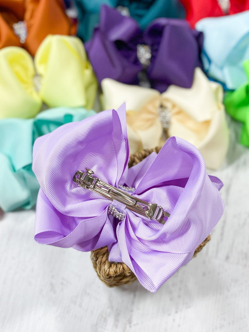 Oversize Rhinestone Hair Bows - French Clip - 5.5"