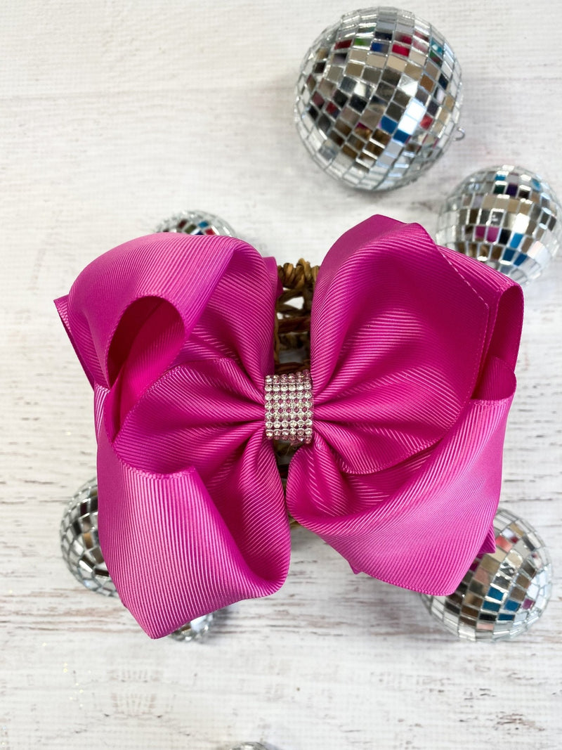 Oversize Rhinestone Hair Bows - French Clip - 5.5"
