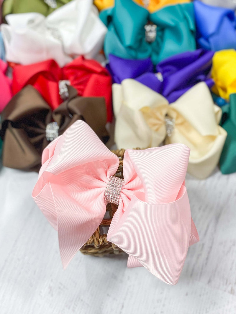 Oversize Rhinestone Hair Bows - French Clip - 5.5"