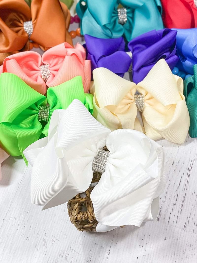 Oversize Rhinestone Hair Bows - French Clip - 5.5"
