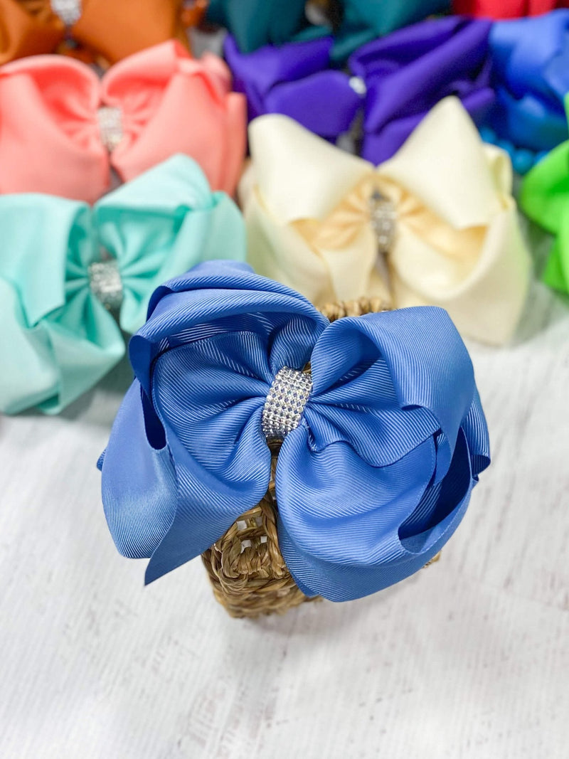 Oversize Rhinestone Hair Bows - French Clip - 5.5"