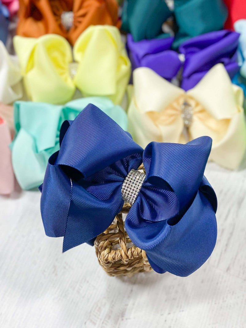 Oversize Rhinestone Hair Bows - French Clip - 5.5"