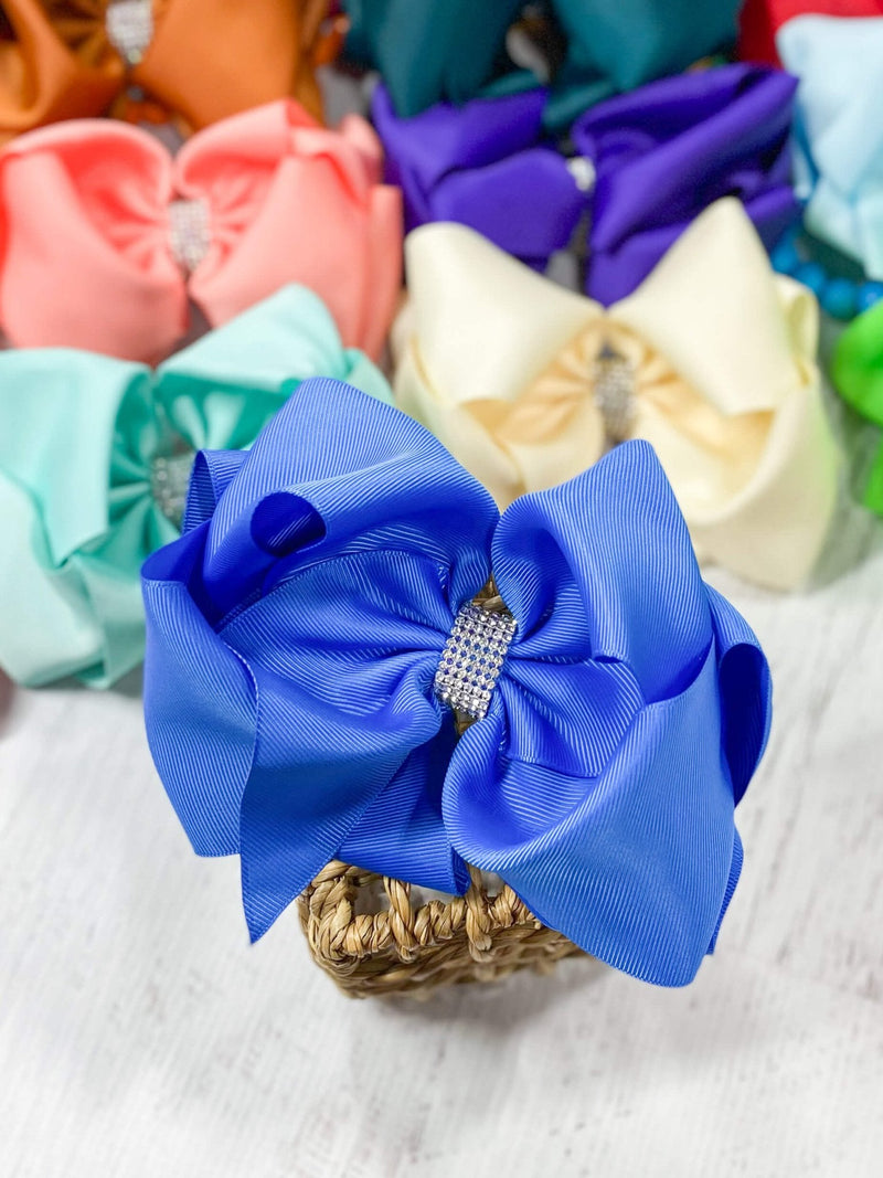 Oversize Rhinestone Hair Bows - French Clip - 5.5"