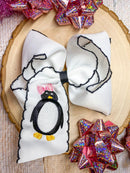 Penguin Embroidered with Black Moonstitch Hair Bow | Clip or Headband