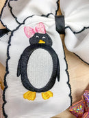 Penguin Embroidered with Black Moonstitch Hair Bow Headband