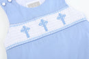 Periwinkle Blue Crosses Smocked Jon Jon