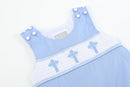 Periwinkle Blue Crosses Smocked Jon Jon