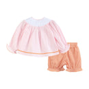 Pink and Orange Gingham Boo Smocked Dress and Bloomer Set