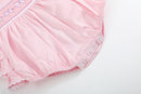Pink and White bows Smocked Ruffle Romper