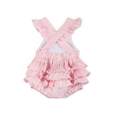 Pink and White bows Smocked Ruffle Bubble Romper