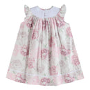 Pink and White Peony Bunny Smocked Bishop Dress
