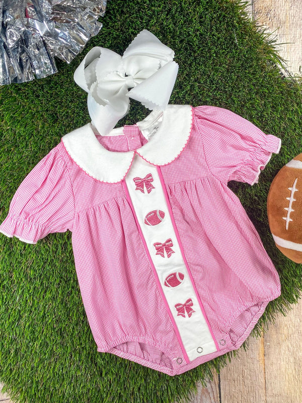 Pink Bows & Footballs Infant Romper