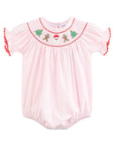 Pink Christmas Smocked Bubble Romper