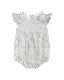Pink Floral Print Smocked Futter Romper