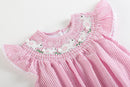 Pink Seersucker Running Bunnies Smocked Flutter Bubble Romper