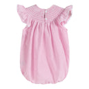 Pink Seersucker Running Bunnies Smocked Flutter Bubble Romper