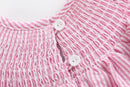 Pink Seersucker Running Bunnies Smocked Flutter Bubble Romper