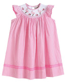 Pink Striped Flamingo Smocked Bishop Dress