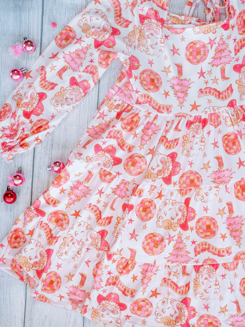 Pink Western Santa Holiday Twirl Dress