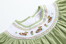 Pistachio Green Mallard Duck Smocked Bishop Dress
