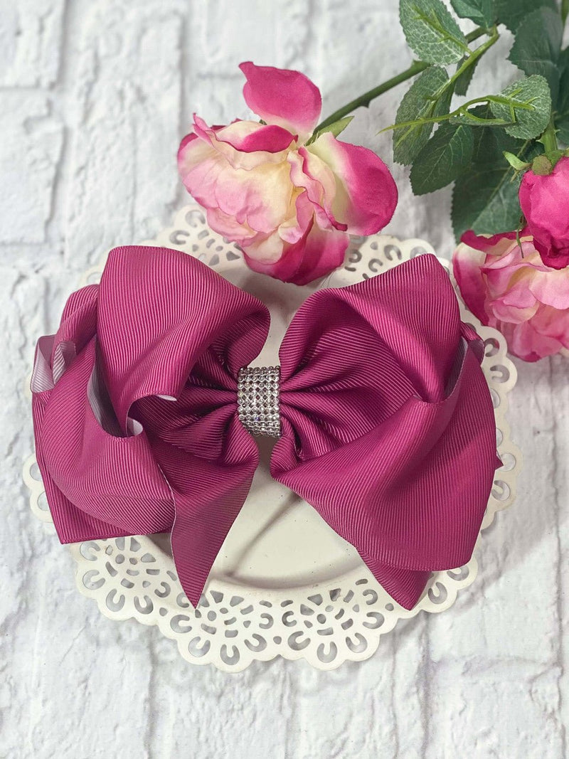 Plum Rhinestone Center Knot Hair Bows  (2 Size Options!)