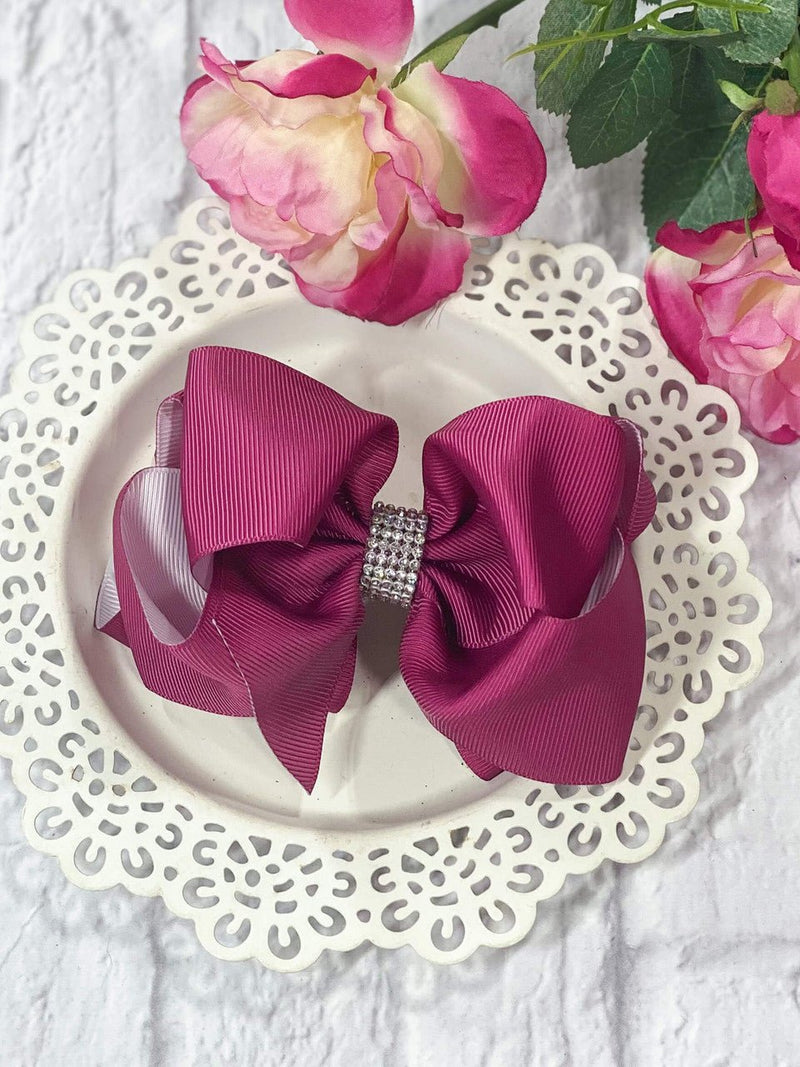 Plum Rhinestone Center Knot Hair Bows  (2 Size Options!)