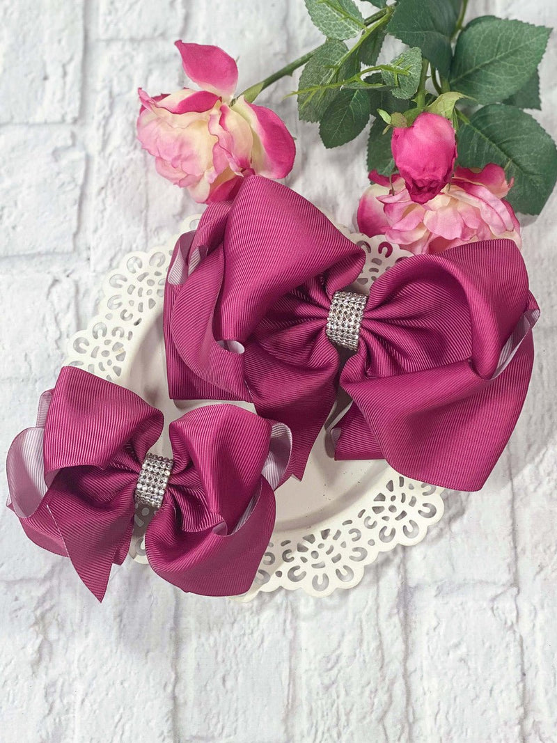 Plum Rhinestone Center Knot Hair Bows  (2 Size Options!)