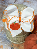 Pumpkin Embroidered Moonstitch Bow Headband