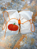 Pumpkin Embroidered Moonstitch Hair Bow