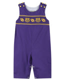 Purple and Gold Football and Tiger Smocked Overalls