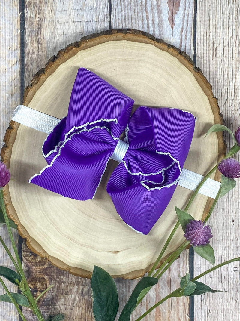 Purple with White Moonstitch Bow Headband
