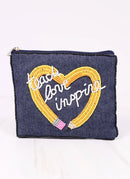 Teach Love Inspire Beaded Zipper Pouch | Denim Teacher Makeup Bag & Gift | Bossier City, LA