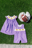 Boys Purple Tiger Smocked Jon Jon – LSU-Inspired Baby & Toddler Game Day Jon Jon | The Prissy Pelican Boutique Bossier City, LA