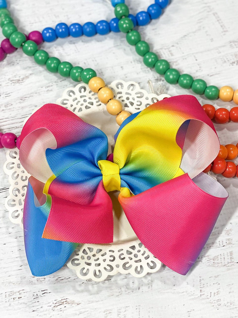 Rainbow Print Texas Size Hair Bows