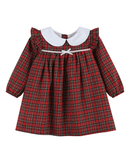 Red Christmas Plaid Colllared Ruffle Dress