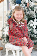 Red Christmas Plaid Colllared Ruffle Dress