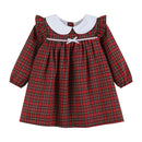 Red Christmas Plaid Colllared Ruffle Dress