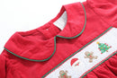Red Corduroy Christmas Smocked Dress and Bloomers
