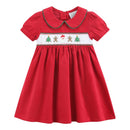 Red Corduroy Christmas Smocked Dress