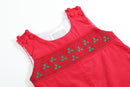 Red Corduroy Mistletoe Smocked Longalls
