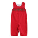 Red Corduroy Mistletoe Smocked Longalls