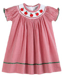 Red Gingham Apple Smocked Bishop Dress