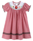 Red Gingham Barn Animals Smocked Bishop Dress
