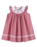 Red Gingham Baseball Smocked Bishop Dress